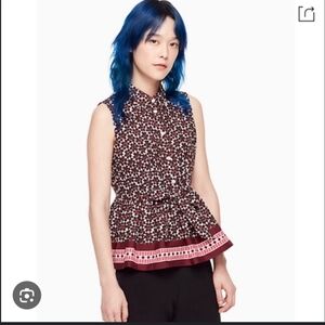 Kate Spade Rambling Roses Floral Tile Peplum Blouse